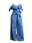 Maxi Loose Plain Denim Backless Jumpsuit (Style V200466)