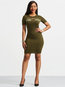 Bodycon Round Neck Letter Print Bodycon Dresses (Style V200480)