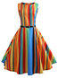 Trumpet Round Neck Striped Zipper Knee Length Dresses (Style V200493)