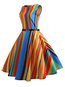Trumpet Round Neck Striped Zipper Knee Length Dresses (Style V200493)