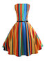 Trumpet Round Neck Striped Zipper Knee Length Dresses (Style V200493)
