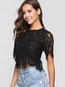 Round Neck Short Slim Lace Blouse (Style V200498)