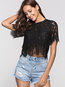 Round Neck Short Slim Lace Blouse (Style V200498)