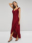 Asymmetrical V-neck Plain Asymmetrical Maxi Dresses (Style V200503)