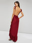 Asymmetrical V-neck Plain Asymmetrical Maxi Dresses (Style V200503)