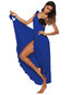 Asymmetrical V-neck Plain Asymmetrical Maxi Dresses (Style V200503)