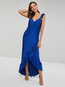 Asymmetrical V-neck Plain Asymmetrical Maxi Dresses (Style V200503)