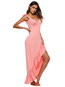 Asymmetrical V-neck Plain Asymmetrical Maxi Dresses (Style V200503)