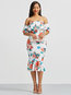 Work Mermaid Off The Shoulder Floral Backless Work Dresses (Style V200508)