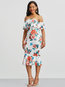 Work Mermaid Off The Shoulder Floral Backless Work Dresses (Style V200508)
