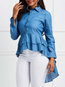 Shawl Collar Long Plain Polyester Asymmetrical Blouse (Style V200518)
