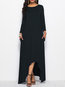 Asymmetrical Round Neck Plain Asymmetrical Maxi Dresses (Style V200534)