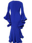 Mermaid Round Neck Plain Asymmetrical Midi Dresses (Style V200538)