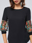 Round Neck Standard Loose Plain Polyester Blouse (Style V200543)