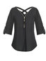 V-neck Midi Loose Polyester Blouse (Style V200563)