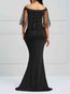 Bodycon Off The Shoulder Plain Backless Cellulose Acetate Fibre Bodycon Dresses (Style V200567)