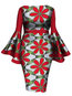 Bodycon Round Neck Color Block Print Knee Length Dresses (Style V200570)