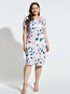 Straight Round Neck Floral Patchwork Satin Knee Length Dresses (Style V200580)