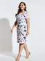 Straight Round Neck Floral Patchwork Satin Knee Length Dresses (Style V200580)
