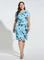 Straight Round Neck Floral Patchwork Satin Knee Length Dresses (Style V200580)