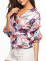 Standard Loose Floral Polyester Pattern Blouse (Style V200593)