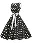 Trumpet Round Neck Polka Dot Print Knee Length Dresses (Style V200596)