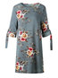 Western Straight Round Neck Floral Print Mini Dresses (Style V200628)