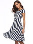 Western A-line Round Neck Striped Knee Length Dresses (Style V200635)
