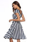Western A-line Round Neck Striped Knee Length Dresses (Style V200635)