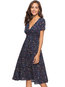 Western A-line V-neck Floral Print Knee Length Dresses (Style V200640)