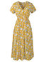 Western A-line V-neck Floral Print Knee Length Dresses (Style V200640)