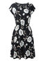 Western A-line Round Neck Floral Print Mini Dresses (Style V200641)