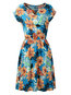 Western A-line Round Neck Floral Print Mini Dresses (Style V200641)