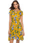 Western A-line Round Neck Floral Print Mini Dresses (Style V200641)