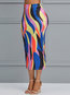 Mid-Calf Bodycon Western Milk Fiber Geometric Skirt (Style V200669)