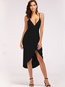 Sexy Asymmetrical Spaghetti Strap Plain Asymmetrical Midi Dresses (Style V200673)