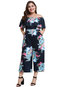 Ankle Length Loose Casual Floral Backless Jumpsuit (Style V200674)