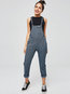 Mid-Calf Loose Casual Plain Suspenders Jumpsuit (Style V200691)