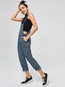 Mid-Calf Loose Casual Plain Suspenders Jumpsuit (Style V200691)