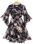 Travel Look Expansion V-neck Floral Print Knee Length Dresses (Style V200693)