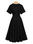 Basic Expansion Round Neck Plain Belt Midi Dresses (Style V200698)