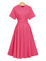 Basic Expansion Round Neck Plain Belt Midi Dresses (Style V200698)