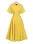 Basic Expansion Round Neck Plain Belt Midi Dresses (Style V200698)