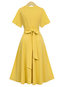 Basic Expansion Round Neck Plain Belt Midi Dresses (Style V200698)