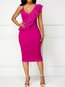 Sexy Bodycon V-neck Plain Asymmetrical Knee Length Dresses (Style V200700)