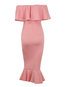 Elegant Mermaid Off The Shoulder Plain Cascading Ruffle Midi Dresses (Style V200708)