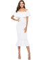 Elegant Mermaid Off The Shoulder Plain Cascading Ruffle Midi Dresses (Style V200708)