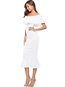 Elegant Mermaid Off The Shoulder Plain Cascading Ruffle Midi Dresses (Style V200708)