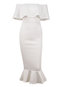 Elegant Mermaid Off The Shoulder Plain Cascading Ruffle Midi Dresses (Style V200708)