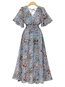 Travel Look Expansion V-neck Print Midi Dresses (Style V200712)